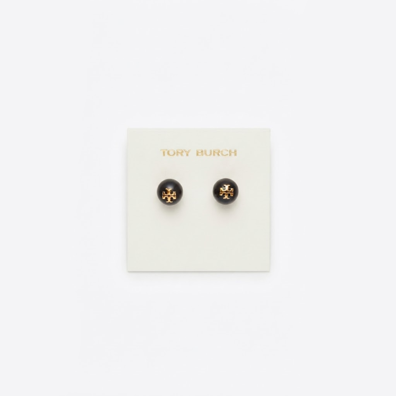 Tory Burch Black Moondance Logo Stud Earrings TB8564 (Like New)