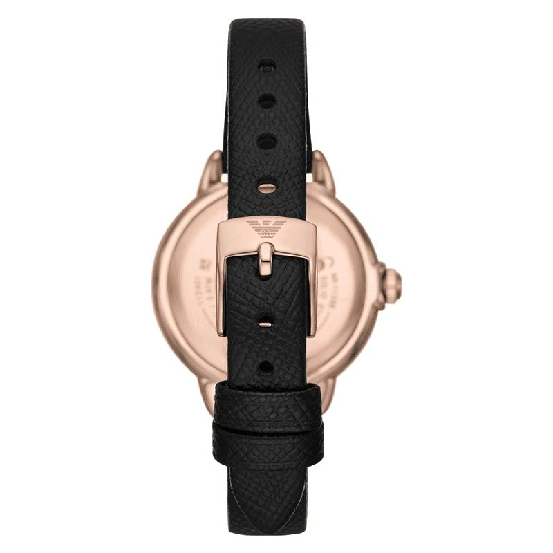 Emporio Armani Women’s Quartz Rose Gold Stainless Steel Mother of Pearl Dial 32mm Black Leather Watch AR11598 - Image 3