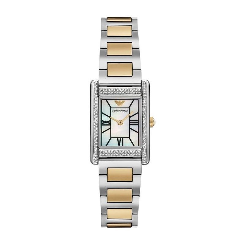 Emporio Armani Women’s Quartz Two-Tone Stainless Steel Mother of Pearl Rectangular 22×32mm Watch AR11642