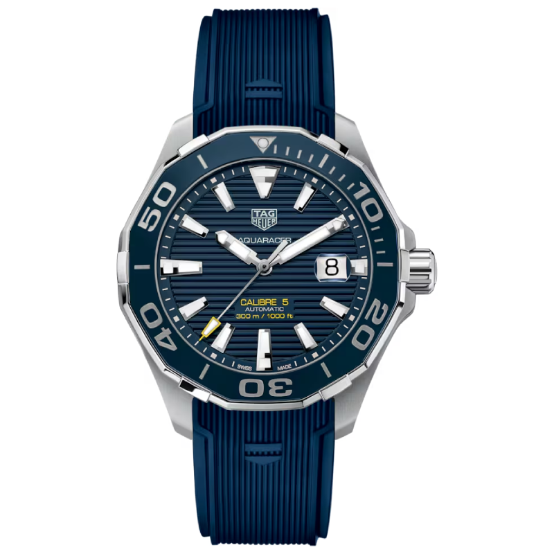 Tag Heuer Aquaracer Men’s Automatic Swiss Made Blue Silicone Strap Blue Dial 43mm Watch WAY201B.FT6150 (Factory Leftover)