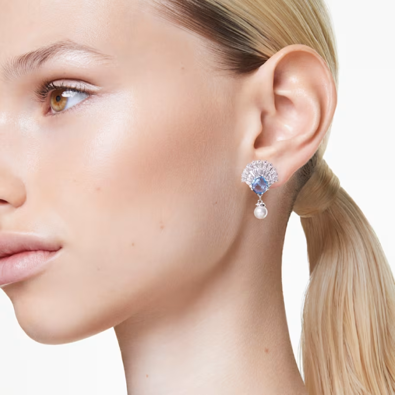 Swarovski Idyllia Blue Crystal Pearl Drop Earrings 5680301 - Image 5