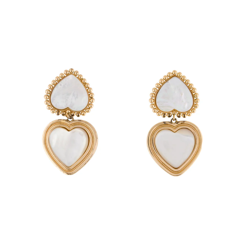 Tory Burch Mother of Pearl Heart Drop Clip-On Earrings TB8311