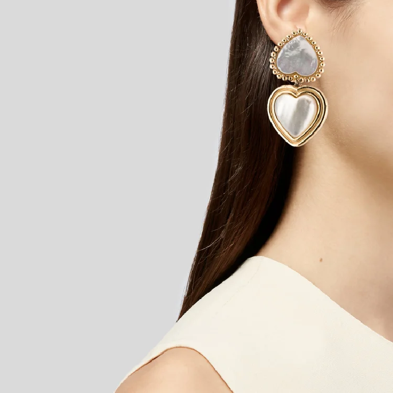 Tory Burch Mother of Pearl Heart Drop Clip-On Earrings TB8311 - Image 2