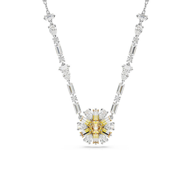 Swarovski Idyllia Flower Necklace Yellow & Clear Crystals Rhodium Plated 5679916