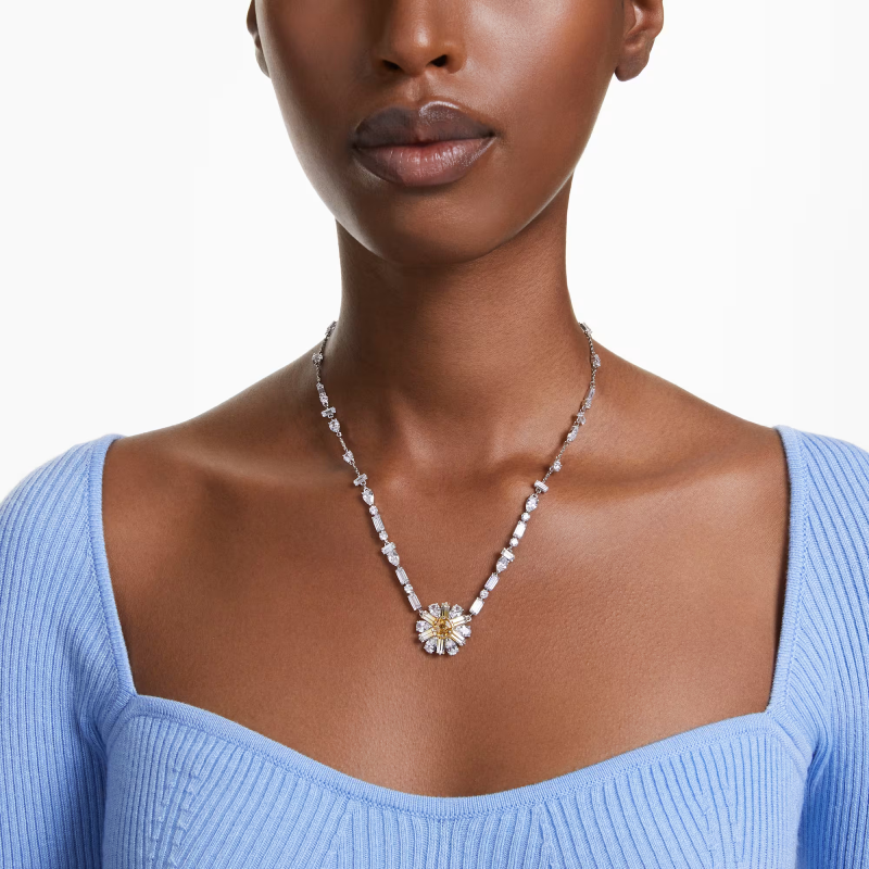 Swarovski Idyllia Flower Necklace Yellow & Clear Crystals Rhodium Plated 5679916 - Image 3