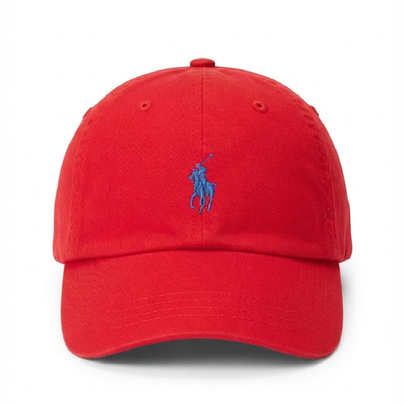 Ralph Lauren Polo Classic Unisex Bright Red Baseball Cap with Royal Blue Embroidered Logo 98203/14
