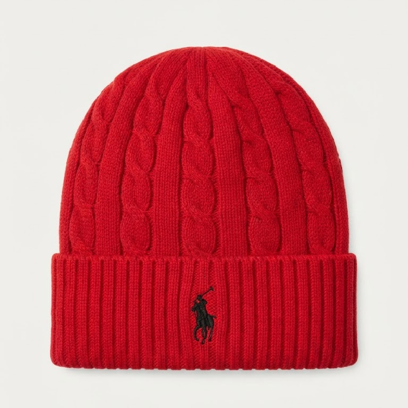 Ralph Lauren Classic Cable-Knit Red Beanie with Black Pony Embroidery 100098060/5
