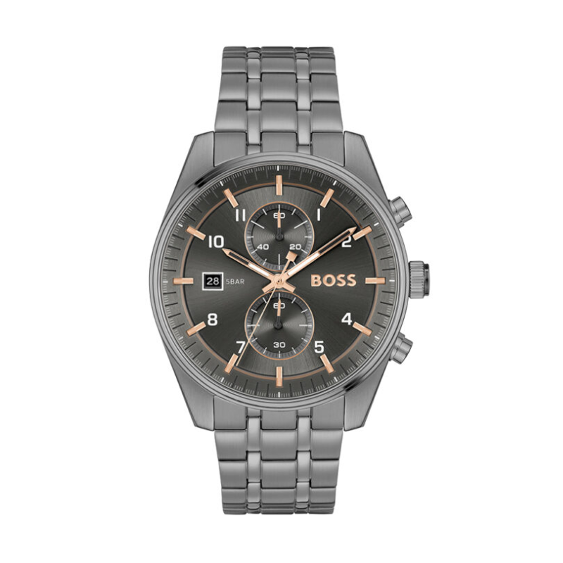 BOSS Men’s Skytraveller Quartz Chronograph Grey Dial Grey Stainless Steel 44mm Watch 1514153