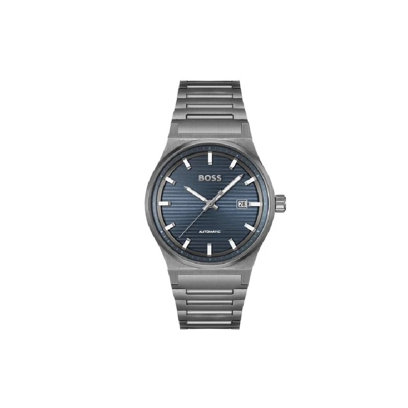 BOSS Men’s Candor Auto Automatic Dark Blue Dial Grey Stainless Steel 41mm Watch 1514119