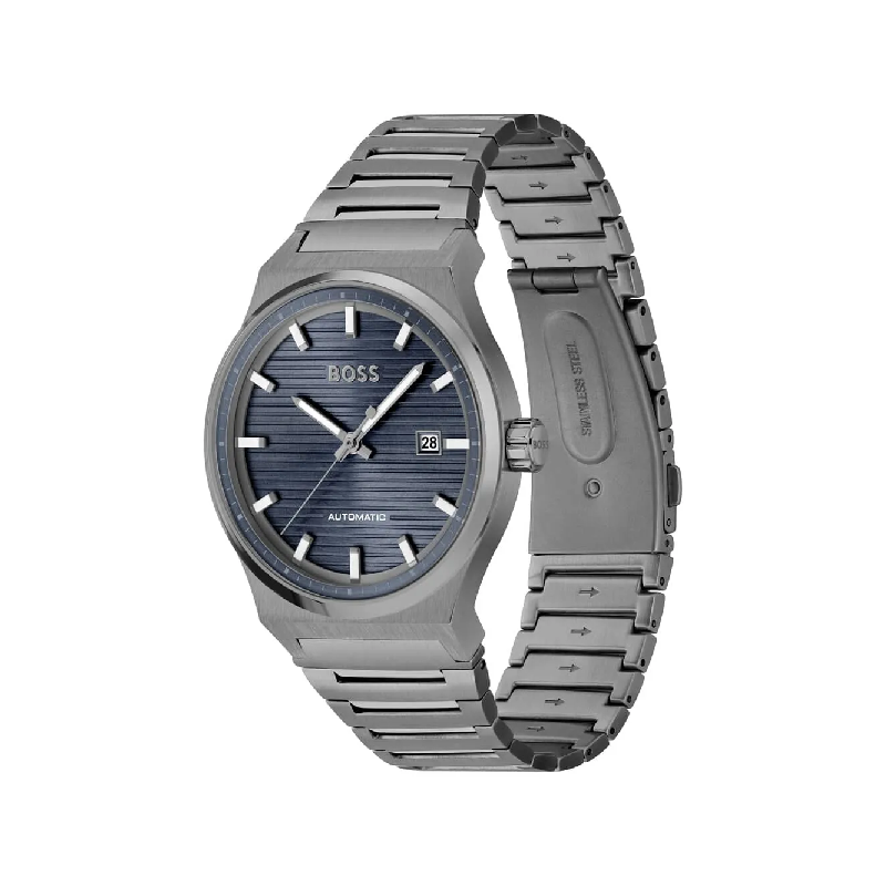 BOSS Men’s Candor Auto Automatic Dark Blue Dial Grey Stainless Steel 41mm Watch 1514119 - Image 2