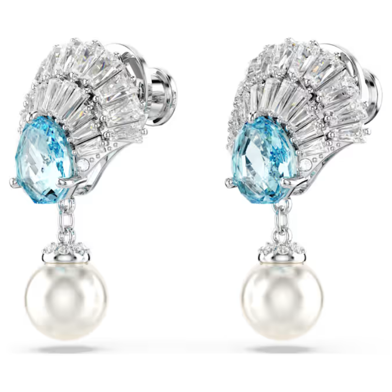 Swarovski Idyllia Blue Crystal Pearl Drop Earrings 5680301 - Image 3