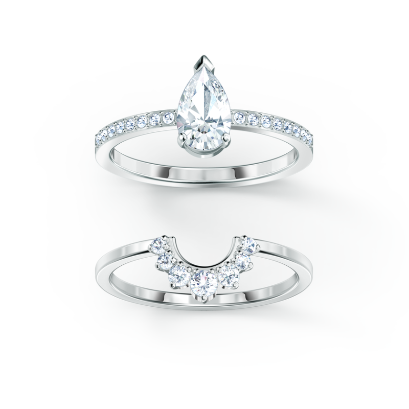 Swarovski Attract Pear Ring Set Clear Crystal White Rhodium-Plated 5563122 - Image 2