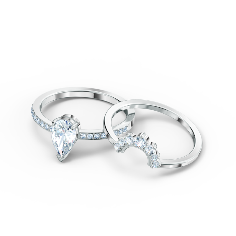 Swarovski Attract Pear Ring Set Clear Crystal White Rhodium-Plated 5563122 - Image 3