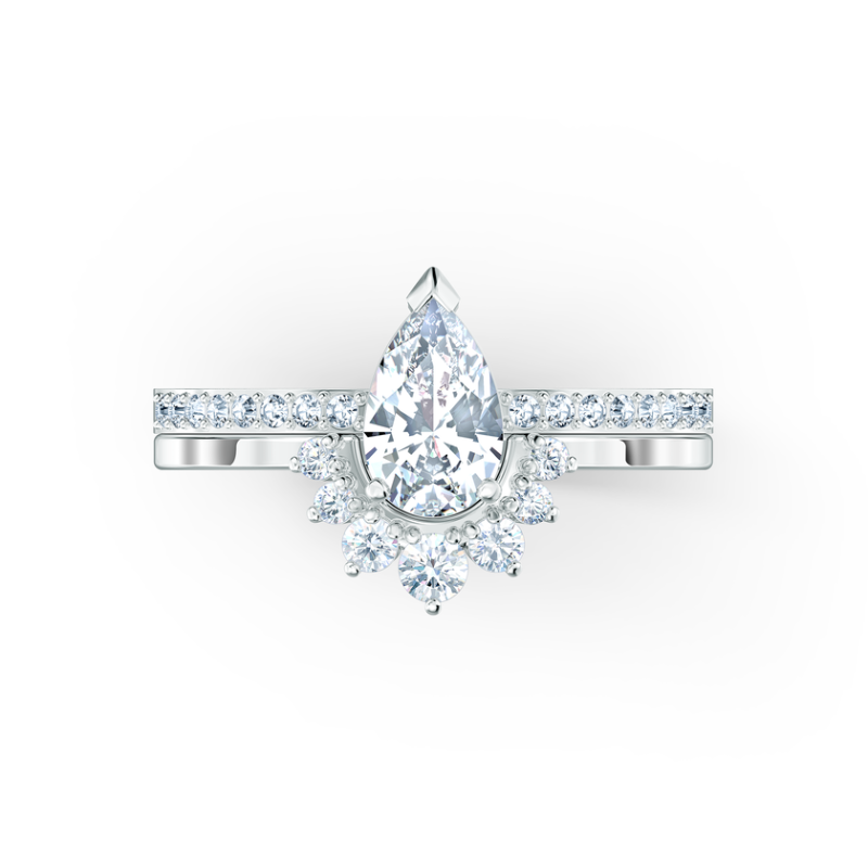 Swarovski Attract Pear Ring Set Clear Crystal White Rhodium-Plated 5563122