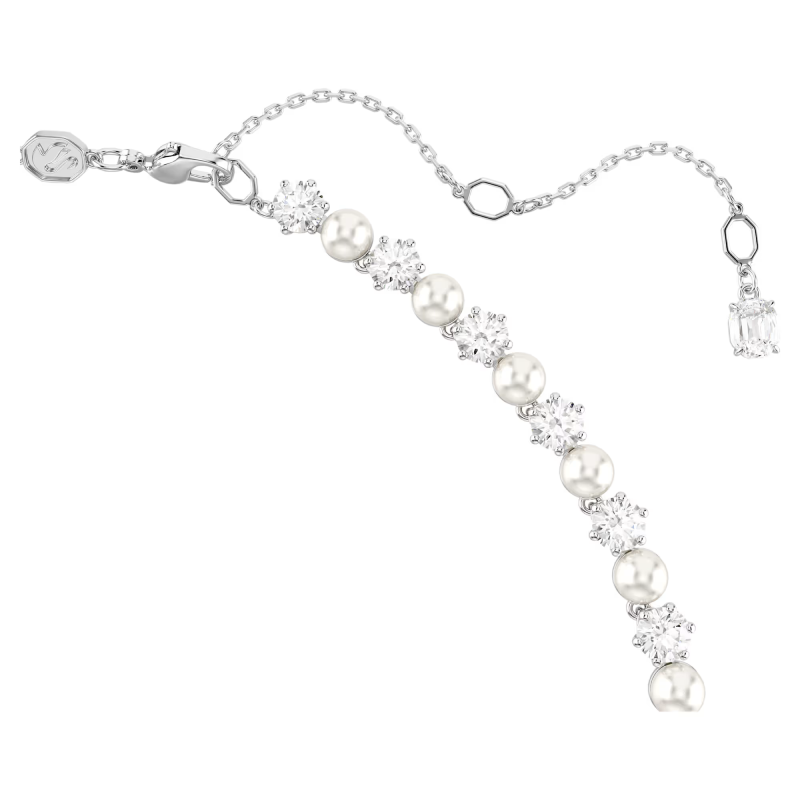 Swarovski Matrix Tennis Necklace with Crystal Pearls & Round-Cut Crystals, White Rhodium Plated 5689623 - Image 4