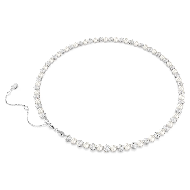 Swarovski Matrix Tennis Necklace with Crystal Pearls & Round-Cut Crystals, White Rhodium Plated 5689623 - Image 2