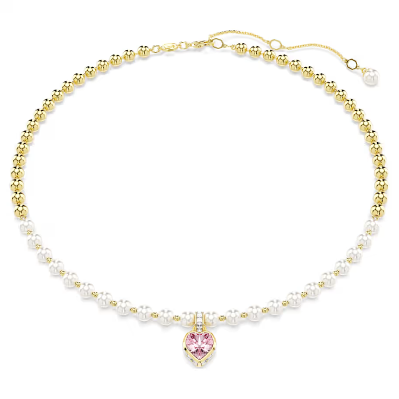 Swarovski Imber Crystal Pearl Heart Necklace Pink 18K Gold Finish 5711343