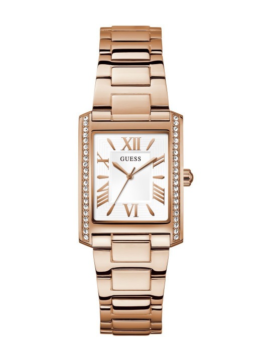 GUESS Women’s Bonnie Quartz White Dial Rose Gold-Tone Stainless Steel Crystal Bezel 27mm Watch GW0874L3